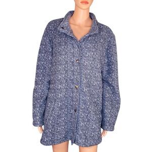 Basic Editions Warm Winter Coat Womens Size Large Button Up Herringbone Pattern